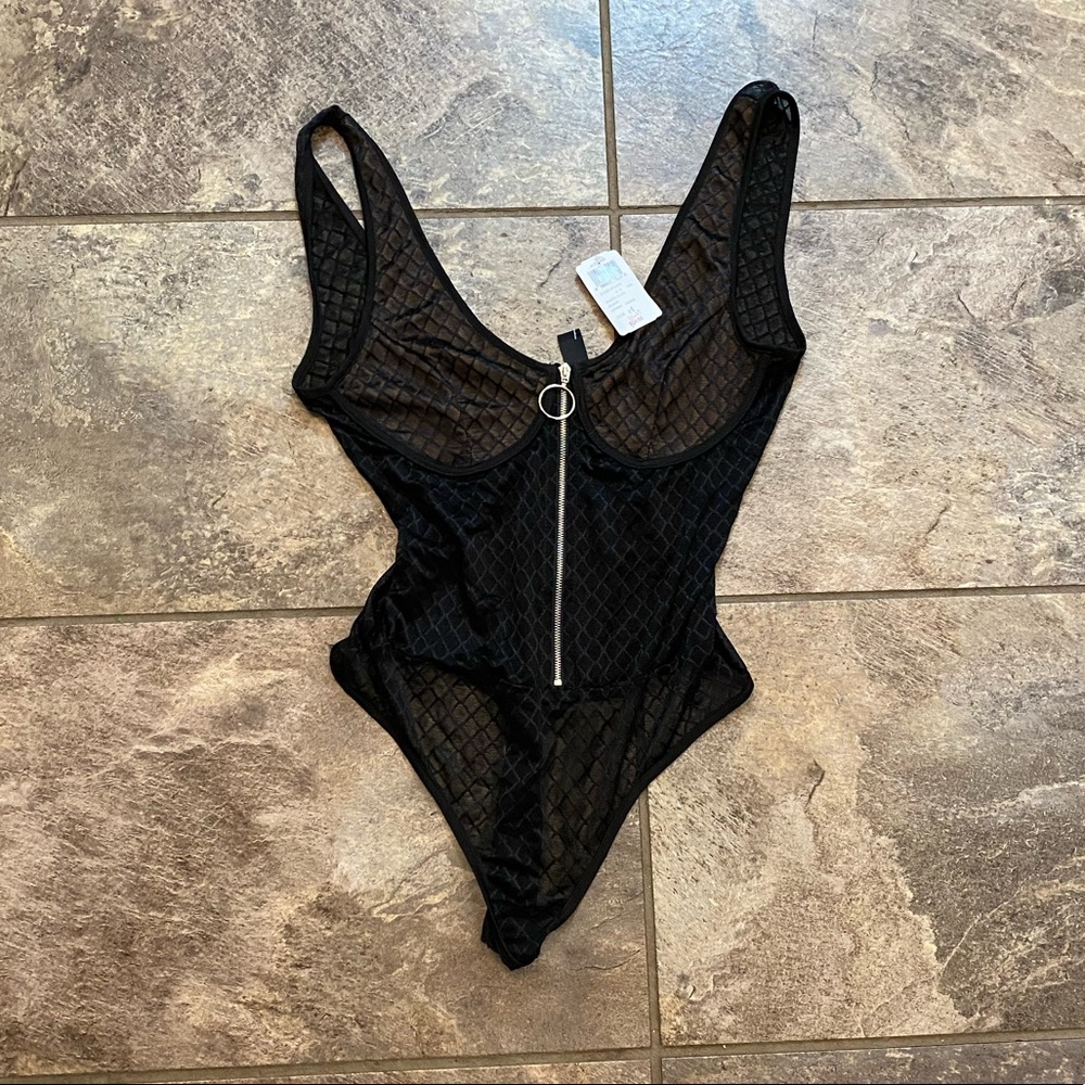 Windsor Black Sheer Zip Bodysuit